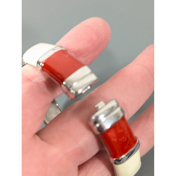 Red White Blue Enamel Stripe Hinge Bangle Bracelet 7.5" Silver Tone - Picture 4 of 7